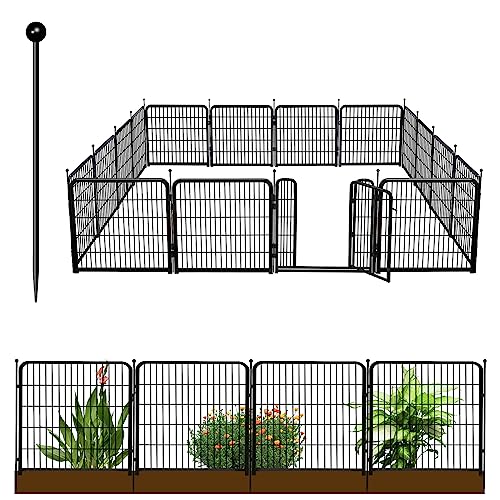 Getlay Decorative Garden Fence with Gate 48 in(H)×22.5 Ft(L),10 Panels Heavy Duty Iron Animal Barrier Fence for Yard,Suitable for Indoor Pet Fence Or Outdoor Dog Fencing, Garden Border Fence.