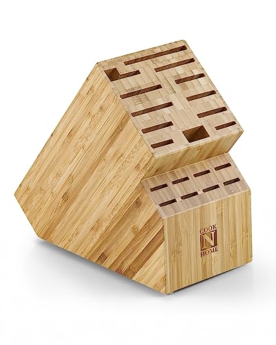 Cook N Home Bamboo Knife Storage Block without Knives, 20 Slot Universal Knife Holder Countertop Butcher Block Knife Stand for Easy Kitchen Storage