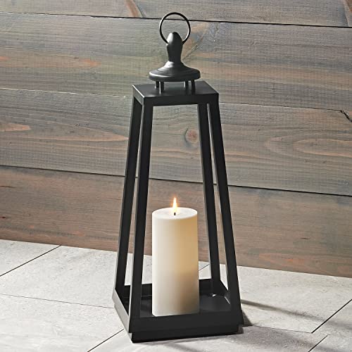 Black Lantern with Flameless Candle - 16 Inch, Metal Frame, Battery Powered, Indoor / Outdoor, Decorative Waterproof Lanterns for Patio Decor, Front Porch or Wedding Centerpiece