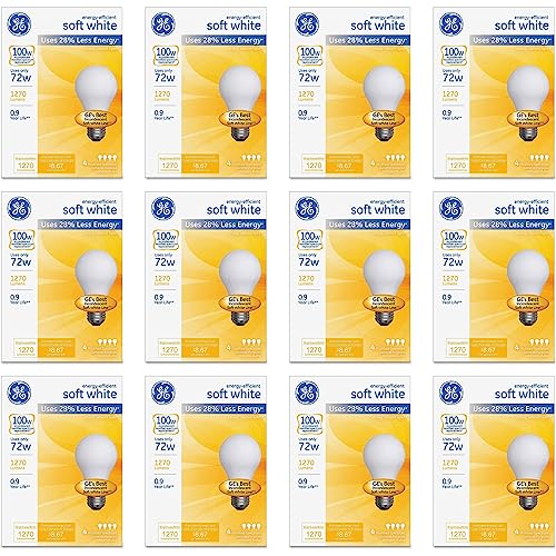 Ge 66249 A19 72 Watt Soft White Bulb, 3x 4-Pack (12 Bulbs)