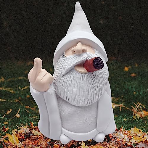 MINICAR Middle Finger Gnomes Statues Outdoor Decor, Funny Smoking Wizard Yard Lawn Patio Sculptures Decorations, Housewarming Valentine