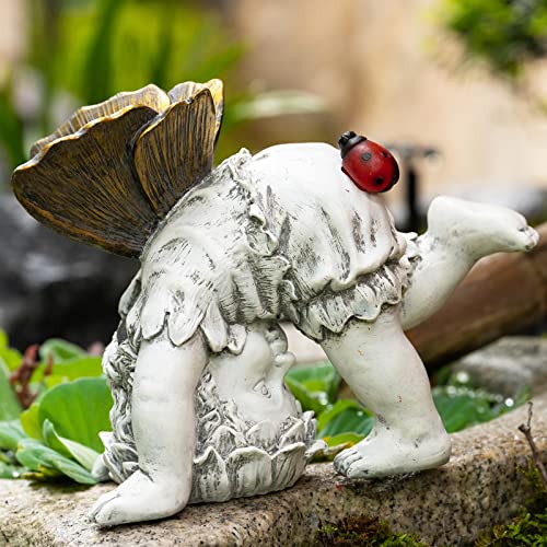 Suyorpe Garden Flower Fairy Outdoor Solar Decor,Fairy Garden,Garden Sculpture,Resin Ornaments for Patio Lawn Yard Porch,Playful Garden Flower Fairy Statues for Outside Angel Gifts,8.98 Inches Tall