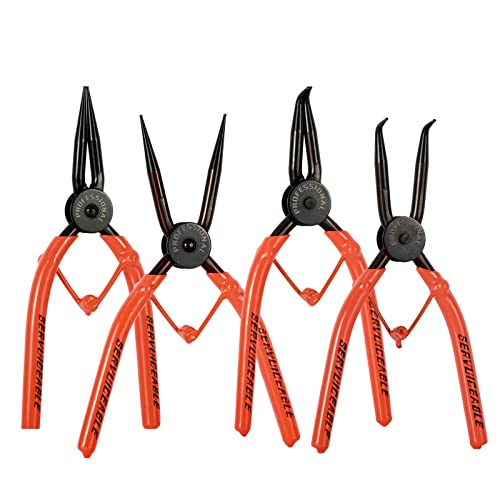 IEUSEW 7-inch Snap Ring Pliers Set, 4-piece Heavy Duty Internal/External Circlip Pliers Set (Tip Diameter 1.7mm), Straight/Bent Jaw, Cr-V Steel - For fixing snap ring removers