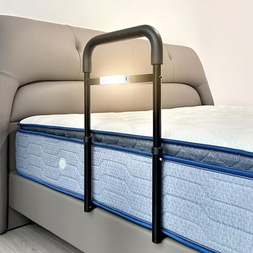 C1 Bed Rails for Elderly Adults Safety - Adjustable Heights Bed Cane with Non-Slip Ergonomic Handle, Stable Bed Assist Rails with Motion Light for Seniors Bedside Fall, Fits King Queen Twin Bed