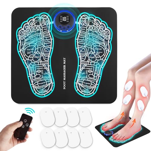 EMS Foot Massager Mat with Remote Control -Improve Circulation, Muscle Relaxation, Pain Plantar Relief,Back & Leg Foot Massage, 8 Body Pads