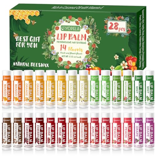 Yopela 28 Pack Natural Lip Balm Bulk with Vitamin E and Coconut Oil Valentine