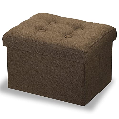 LINMAGCO Small Storage Ottoman Stool Foot Rest Stool Under Desk Stool Short Ottoman Folding Ottoman Linen Cloth Brown 16X12X12IN