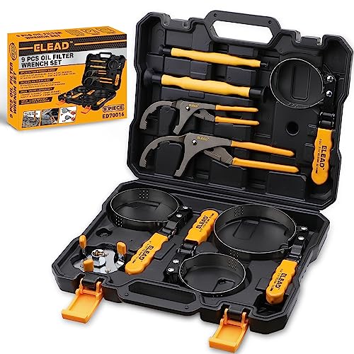 ELEAD 9-Piece Oil Filter Wrench Set, Sturdy Stainless Steel Band, Versatile Sizes, Universal Adjustable, Effective Pliers, Complete Set