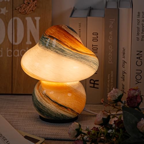 Coosa Mushroom Lamp, Stepless Dimmable Glass Bedside Table Lamp, Night Lamps, Cute Small Nightstand Desk lamp for Home Decor, Study, Living, Bedroom, Gift. (Bulb Included)