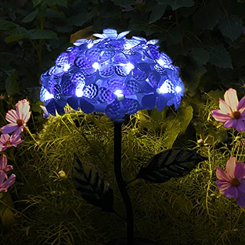 Roaming Light Solar Hydrangea Stake w/26 Lighted LEDs, Solar Garden Decorations Metal Ground Stake Included, 3colors, Wonderful Outdoor Flower Stake Decorations(Purple)