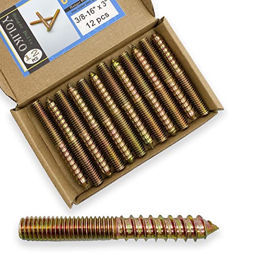 Yoliko 12 Pack 3/8-16 x 3 Inch Hanger Bolts 3/8-16