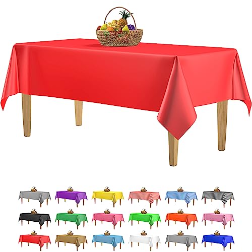14 Pack Premium Red Plastic Tablecloth - 54 x 108 in. Disposable Rectangle Plastic Table Cloth - Decorative Rectangle Table Cover Smooth Tablecloth - Disposable Table Cloths For Parties, Weddings