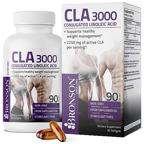 Bronson CLA 3000 Extra High Potency Supports Healthy Weight Management Lean Muscle Mass Non-Stimulating Conjugated Linoleic Acid, 90 Softgels