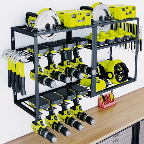 KAFAHOM Power Tool Organizer,8 Drill Holder Wall Mount,6 Layer Heavy Duty Metal Tool Storage Rack,Large Utility Tool Shelf for Cordless Drill, Garage Wall Organizer for Lifetime Use