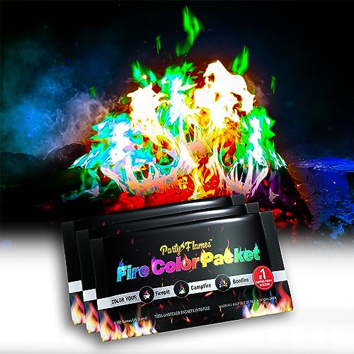 Party Flames Fire Color Changing Packets (10 Pack) - Fire Pit, Campfires, Bonfire, Outdoor Fireplaces - Magic Colorful Cosmic Flame Powder - Perfect Fire Camping Accessories for Kids & Adults