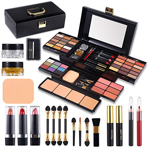 Professional Makeup Kit for Women Girls Full Kit with Mirror 58 Colors All in One Make up Gift Set Included Eyeshadow,Compact Powder,Blusher,Lipstick,Eyebrow Pencil,Gitter Gel,Eyeliner,Mascara (N)