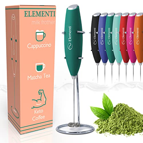Elementi Matcha Whisk and Frother Set - Electric Matcha Mixer, Matcha Tea Tools Kit with Milk Frother (Emerald Green)