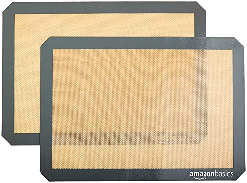 Amazon Basics Silicone, Non-Stick, Food Safe Baking Mat, Pack of 2, New Beige/Gray, Rectangular, 16.5