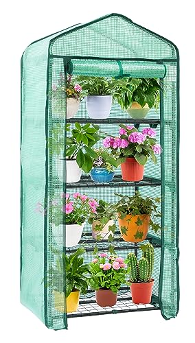 Ohuhu Mini Greenhouse for Indoor Outdoor, Small Plastic Plant Green House 4-Tier Rack Stand Portable Greenhouses with Durable PE Cover for Seedling, 2.5x1.6x5.2 FT, Ideal Gardening Gifts for Women Men