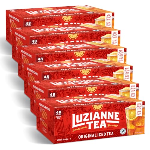 Luzianne Iced Tea Bags, Family Size, Unsweetened, 288 Tea Bags (6 Boxes of 48 Count Pack), Specially Blended for Iced Tea