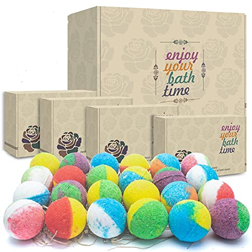 INTEYE Organic Bath Bombs Gift Set, 24 Handmade Fizzies Rich in Essential Oil, Moisturize Dry Skin, Gifts idea for Kids, Her/Him, Wife/Girlfriend, Birthday, Christmas, Mothers Day