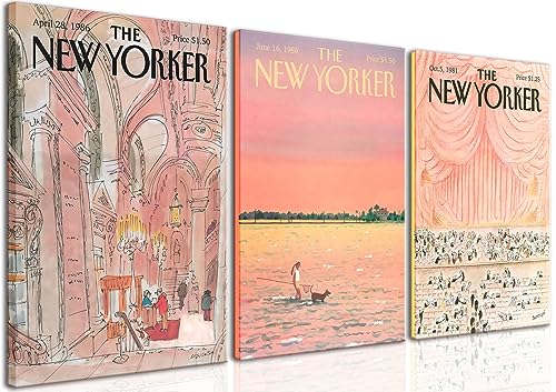 ZNHART Sets of 3 Framed New Yorker Magazine Canvas Wall Art The New Yorker Vintage Print Picture Retro Poster Wall Decor Gallery Home Room Decor Vintage Paintings Decor for Living Room 12