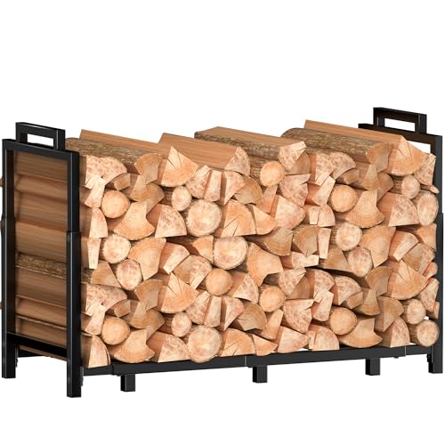 Dicasser 6ft Firewood Rack Holder for Fireplace Wood Storage, Adjustable Heavy Duty Fire Log Stacker Stand for Outdoor Indoor Fireplace Metal Organizer,Black