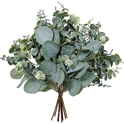 10 Pcs Mixed Eucalyptus Leaves Stems Bulk Artificial Silver Dollar Picks Faux Branches for Vase Bouquets Floral Arrangement Wreath Farmhouse Rustic Greenery Decor