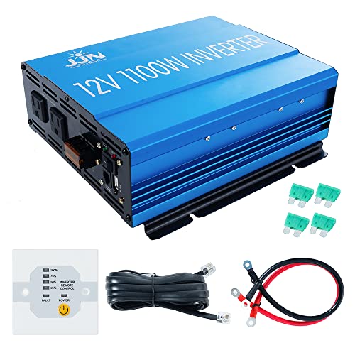 JJN Power Inverter 1100 Watt Modified Sine Wave Inverter 12V DC to 110V AC Converter for Home, Laptop, Off-Grid Solar Power Inverter with Built-in 5V/2.1A USB Port, 2 AC Outlets, Remote Controller