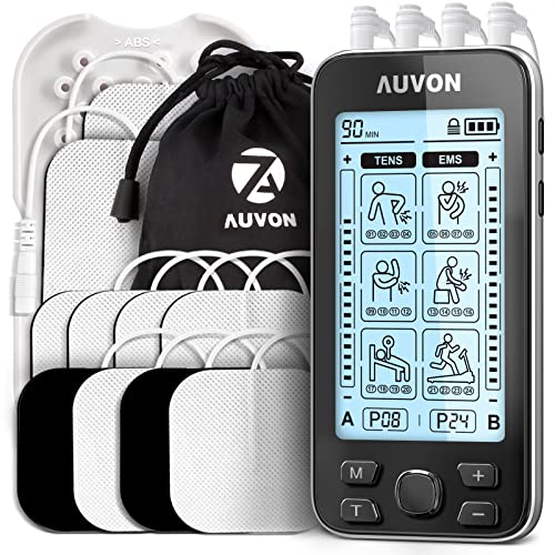 AUVON 4 Outputs TENS Unit EMS Muscle Stimulator Machine for Pain Relief Therapy with 24 Modes Electric Pulse Massager, 2