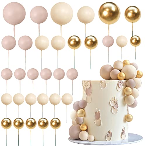 Ball Cake Topper Ball Cake Picks Colorful Pearl Ball Shaped Cupcake Insert Cake Topper for Bear Theme Birthday Party Favors Wedding Decoration (Apricot Gold Light Brown)