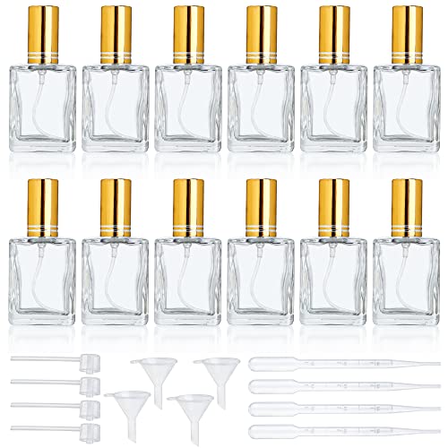 YU FENG 12pcs Clear Perfume Spray Bottles 15ml Glass Fine Mist Sprayer Empty Spray Bottles Refillable Container Perfume Atomizer for Cleaning, Essential Oil, Liquid