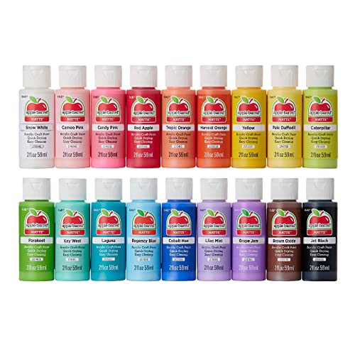 Apple Barrel Acrylic Paint Set, PROMOTCK 18 (2 fl oz/59 ml) Assorted Matte Finish Colors For Painting, Drawing & Art Supplies, DIY Arts And Crafts Acrylic Paint For Kids And Adults,36 Fl Oz(Pack of 1)