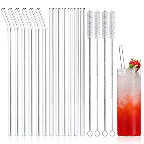 NETANY 16-Pack Reusable Glass Straws, Clear Glass Drinking Straw, 10