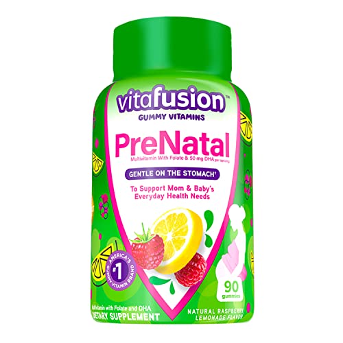 vitafusion PreNatal Gummy Vitamins, Raspberry Lemonade Flavored, Pregnancy Vitamins for Women, With Folate and DHA, America’s Number 1 Gummy Vitamin Brand, 45 Day Supply, 90 Count