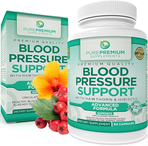 PurePremium Blood Pressure Support Supplement with Hawthorn, Hibiscus & Garlic Extract - Herbal Supplement, Vitamins & Herbs Support Normal Heart Health - 3 Months Supply - 90 Capsules