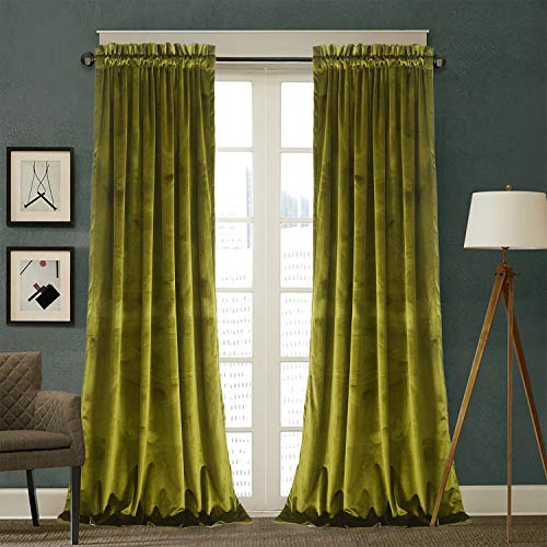 Roslynwood Velvet Curtains 2 Panels Set, Block Light Thermal Insulated Velour Rod Pocket Drapes for Bedroom and Living Room (52 x 63 inch, OliveGreen)