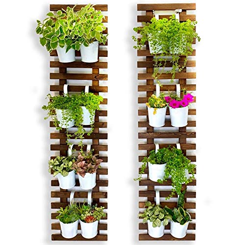 ShopLaLa Wall Planter - 2 Pack, Wooden Hanging Large Planters for Indoor Outdoor Plants, Live Vertical Garden, Plant Wall Mount Flower Pot Holder Hanger Stand Green Herb Wall Decor 47.2