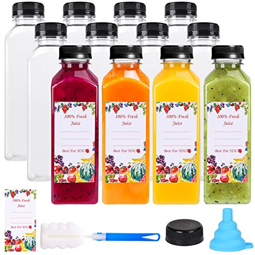 Superlele Juice Bottles 12pcs 16oz, Juice Bottles for Juicing, Juice Containers with Lids, Juicer Bottles, 16 oz Water Bottle, Juicing Bottles Reusable, Plastic Juice Bottles with Caps