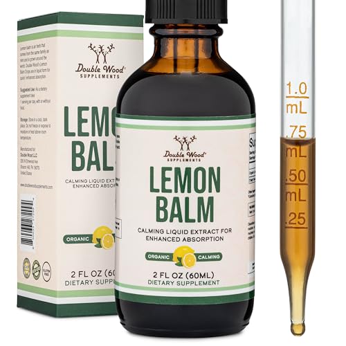 Double Wood Supplements Lemon Balm Tincture - Organic Lemon Balm Drops for Relaxation 590mg - 2FL OZ, 120 Servings (Better Absorbed Than Capsules, Great Addition to Lemon Balm Tea) for Relaxation