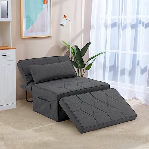 Mdeam Upgraded Sleeper Chair Bed Sofa Bed 4 in 1 Multi-Function Folding Ottoman Bed with Adjustable Backrest for Small Apartment/Living Room,No Installation(Dark Gray)