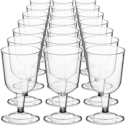 DecorRack 24 Wine Glasses, 6 Oz -BPA Free- Plastic Party Wine Cups, Perfect for Outdoor Parties, Weddings, Picnics, Stackable, Reusable, Disposable Stemmed Clear Wine Glasses (Pack of 24)