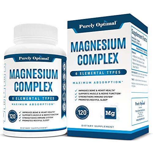 Magnesium Complex Supplement - Magnesium Citrate, Malate, Taurate, Oxide, Bisglycinate Chelate, Aspartate 500mg - for Sleep, Leg Cramps, Muscle, Heart - Max Absorption, Gluten-Free, Non-GMO 120 Caps