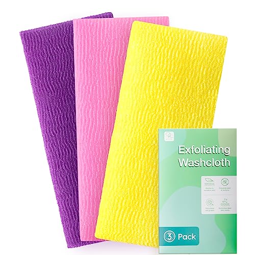 3 Pieces Exfoliating Washcloth Shower Towel African Net Sponge Japanese Wash Cloth Face Exfoliating Sponge Loofah Exfoliating Body Scrubber for Body Exfoliation