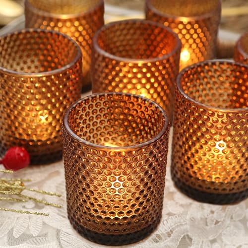 36 Pcs Amber Votive Candle Holders, Glass Tealight Candle Holders Bulk for Wedding Centerpiece Table Decor, Tea Light Candle Holders for Dinner Table,Birthday Party,Christmas