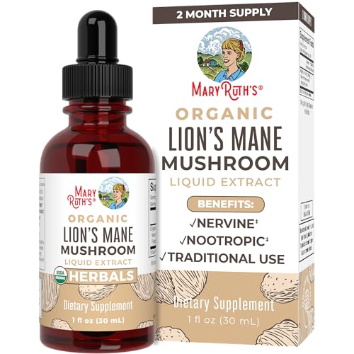 Lions Mane Mushroom Supplement | Up to 2 Month Supply | Nootropic USDA Organic Lions Mane Extract | Nervine Herbal Liquid Drops | Brain Health | Non-GMO, Vegan, Alcohol Free Tincture | 1 Fl Oz