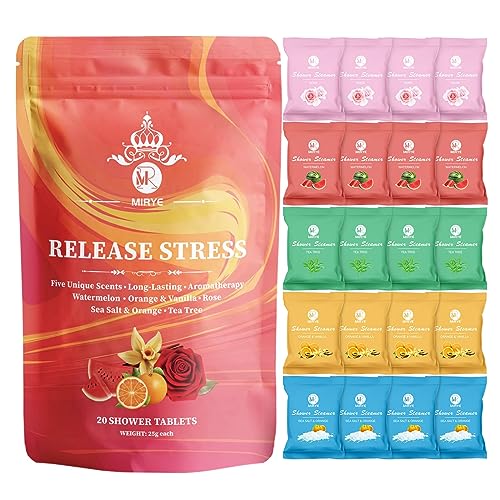 MR MIRYE Shower Steamers Aromatherapy - 20 Pack Shower Bombs Aromatherapy Birthday Gifts for Women, Organic Watermelon, Orange & Vanilla, Sea Salt & Orange, Rose, Tea Tree, Gift Baskets for Women