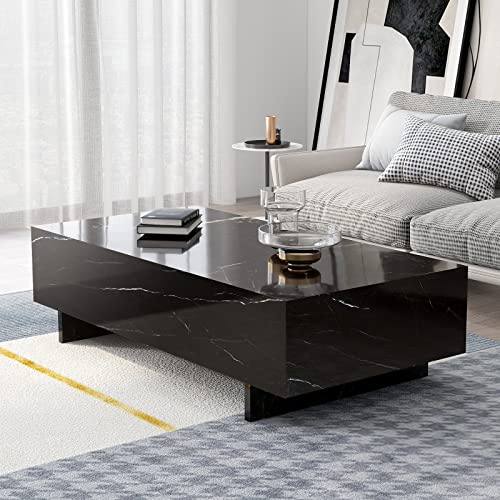 COSVALVE Marble Rectangle Coffee Tables for Living Room,Black Modern Side Table,Contemporary High Gloss Elegant Center Table for Waiting Area,41.3