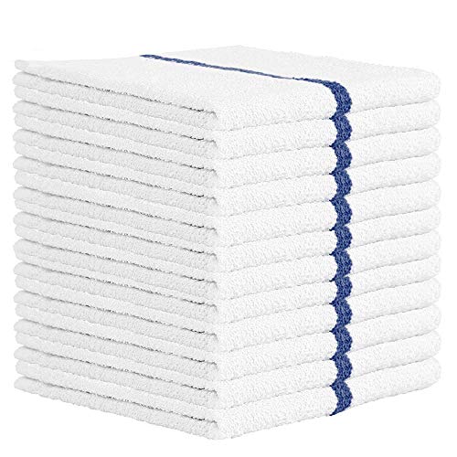 Nabob Wipers Kitchen Bar Mop Terry Towels 12 Pack - 100% Cotton - Size 14x17 - Perfect for Your Home, Kitchen, Bathroom, Bars, Restaurants & Auto - Super Absorbent (Blue Stripe)