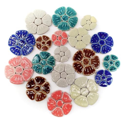 EDFLIFE Glazed Ceramic Mosaic Tiles for Crafts, 1.1lb Flower Porcelain Mosaic Tiles for Crafts, Flora Pattern China Tiles for Mosaic Art Projects and Outdoor Decorations (Mixed Color)